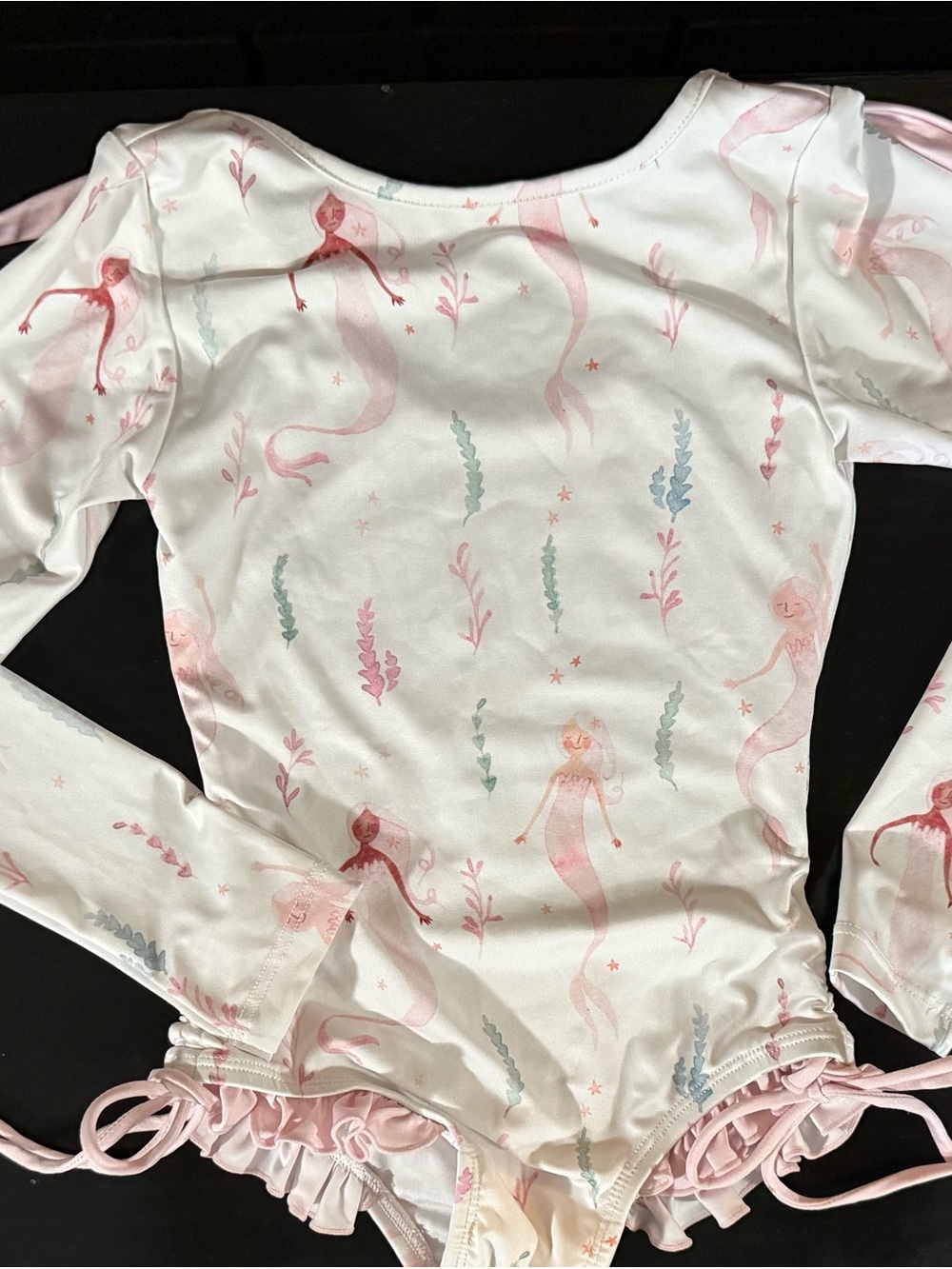 Long-Sleeve Girls One-Piece Swimsuit in Light Pink Mermaid Print